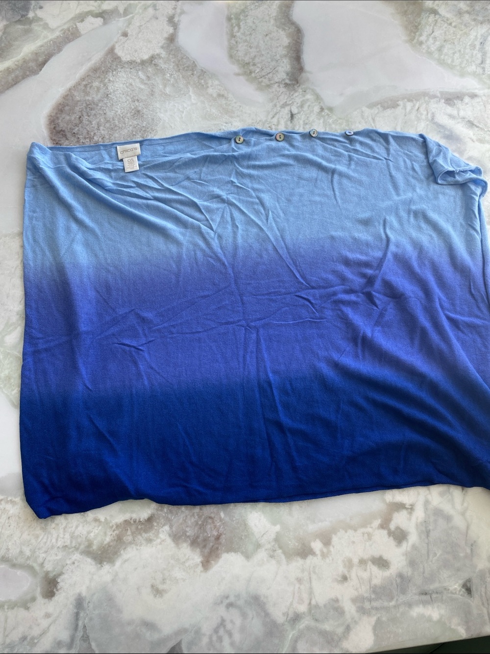 EUC Chico's Ombre Blue Button-Shoulder poncho Sweater OS